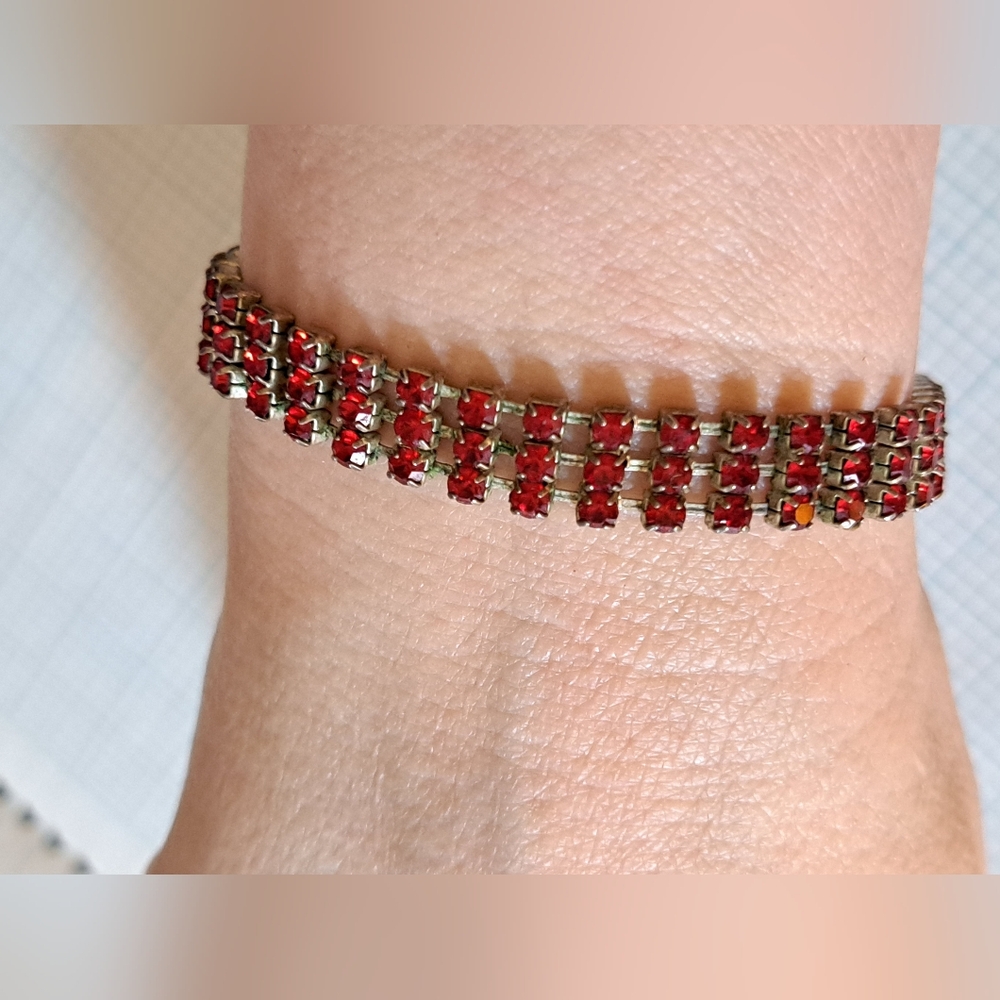 Red Crystal Multi-Row Bracelet - Wide Wrist Women Jewelry Or Mens